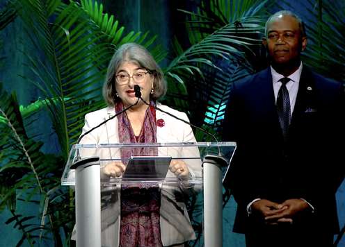 Speakers at the podium at Smart City Expo Miami