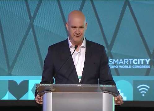 Speaker at the Smart City Expo USA podium in New York