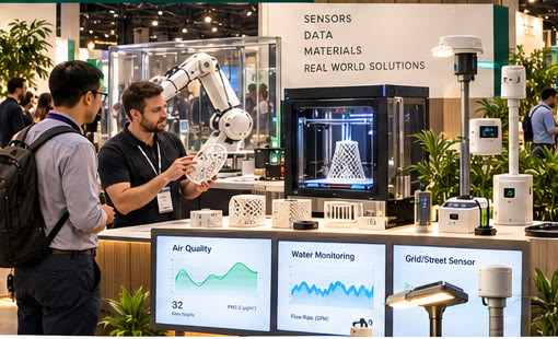 a making and connecting activation with a robotic arm, 3D printer and live sensor dashboards